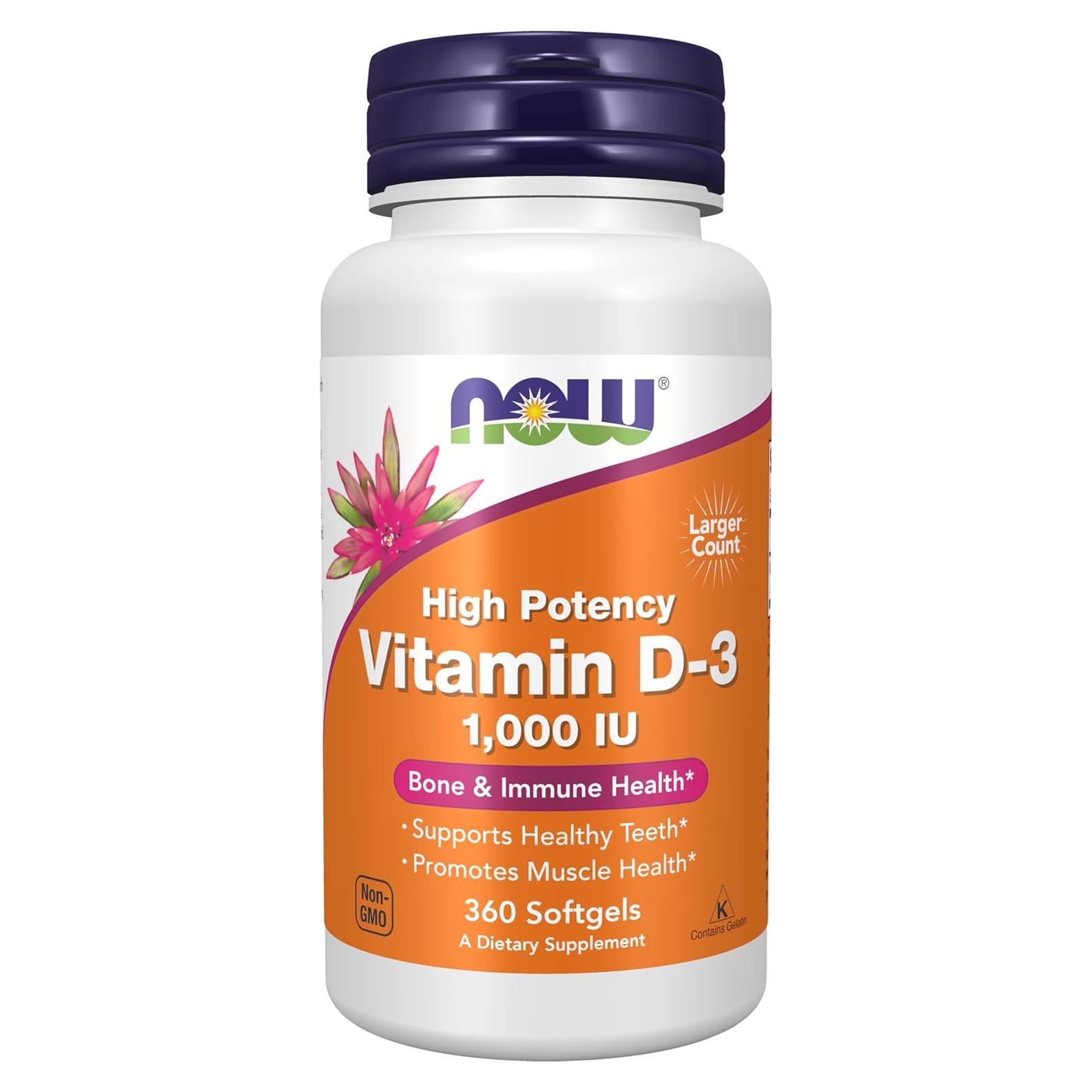 Vitamina D-3 1000 UI NOW Foods 360 Gelatinas Blandas