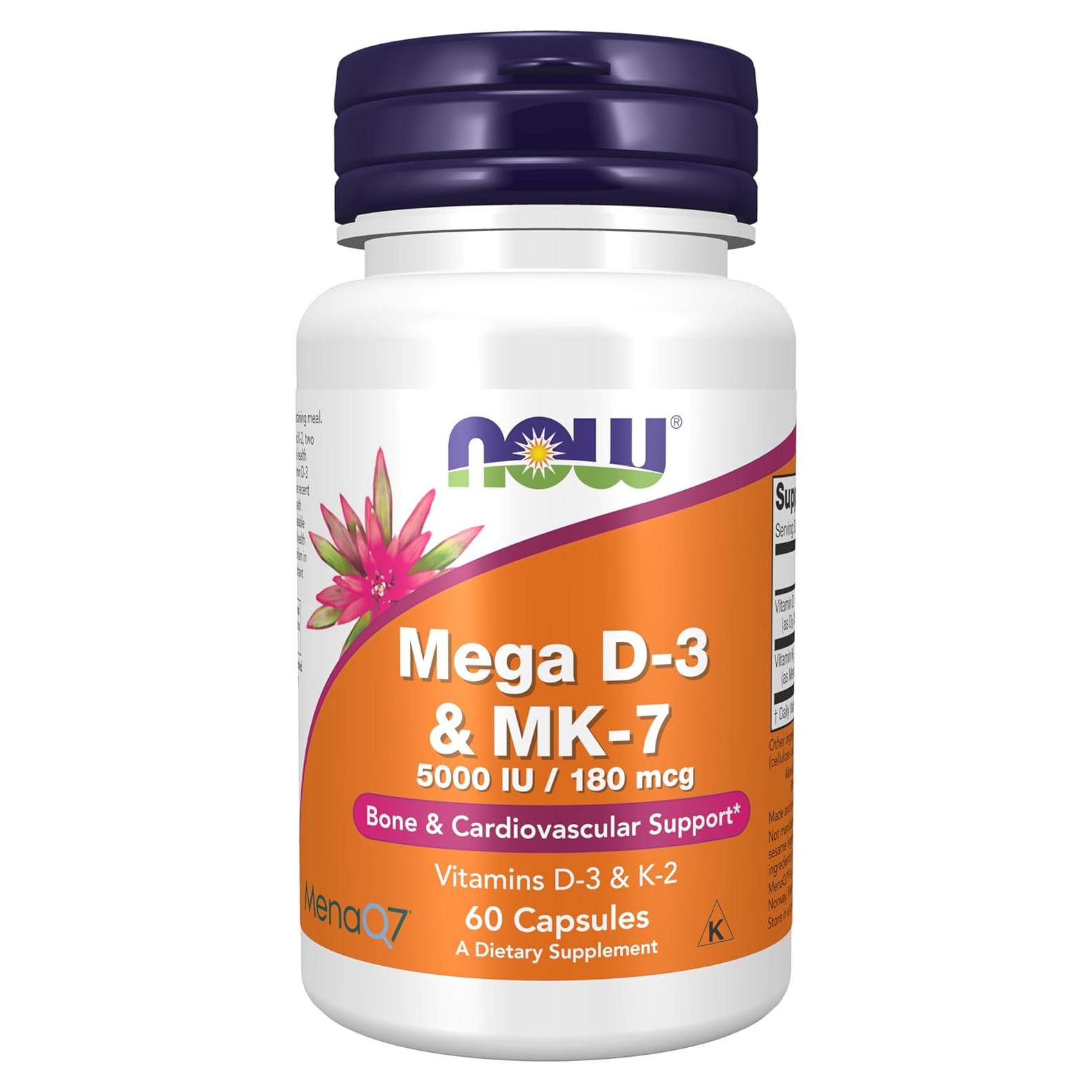 Suplemento Vegano NOW Mega D-3 y K-2 60 Cápsulas 5000 UI