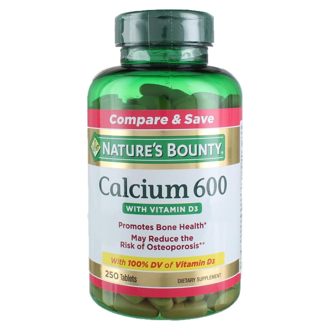 Nature's Bounty Carbonato de Calcio 600mg y Vitamina D3 800UI 250 Tabletas