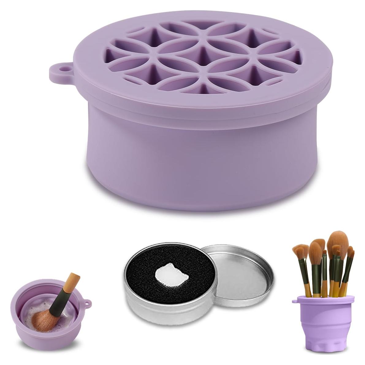 Taza de limpieza 2 en 1 de brochas de maquillaje - Púrpura