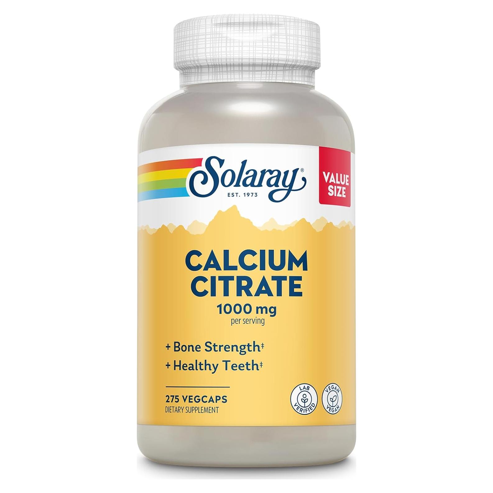 Citrato de Calcio Solaray 1000mg - Suplemento Vegano 275 VegCaps