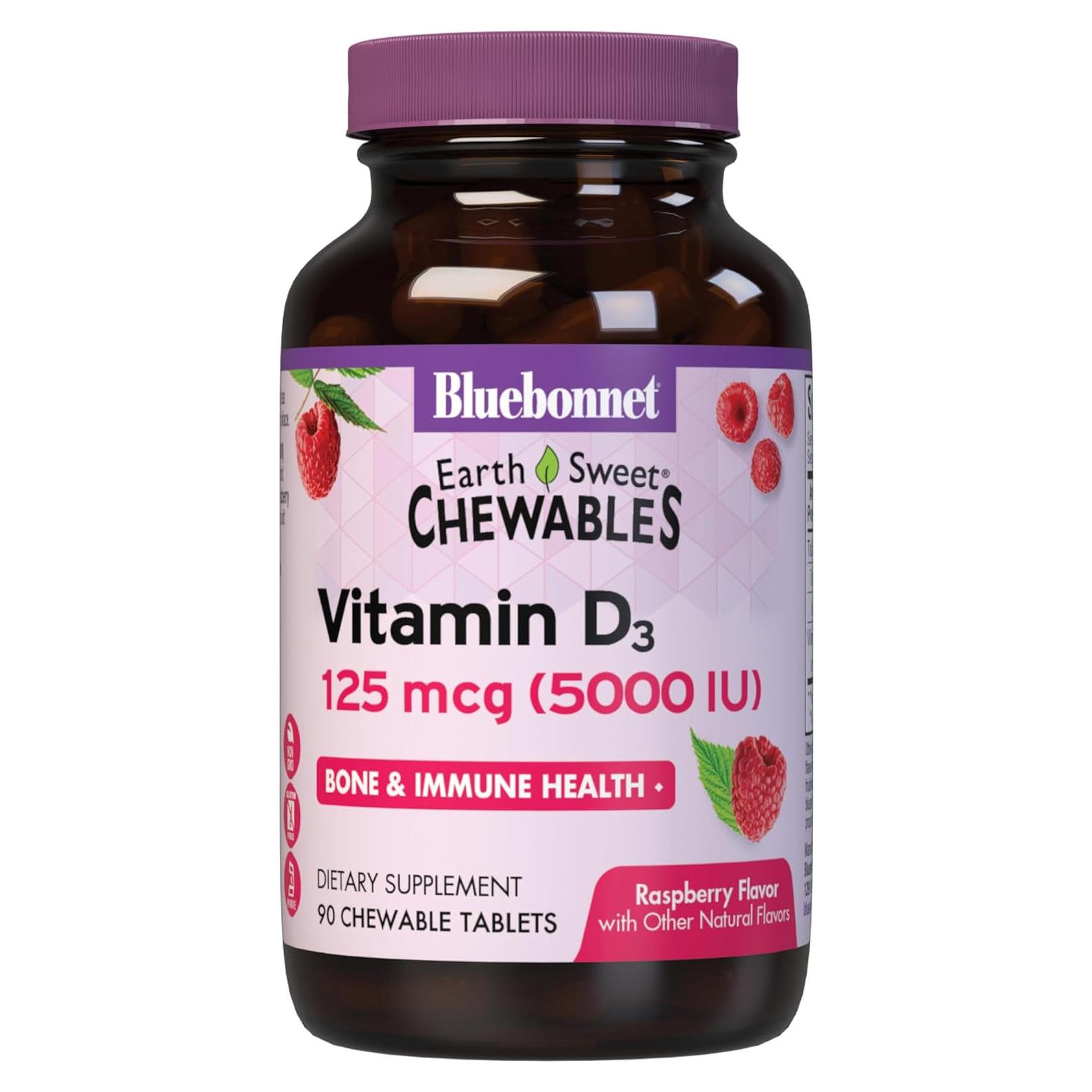 Tabletas Masticables Vitamina D3 5000 UI Bluebonnet 90 Unidades