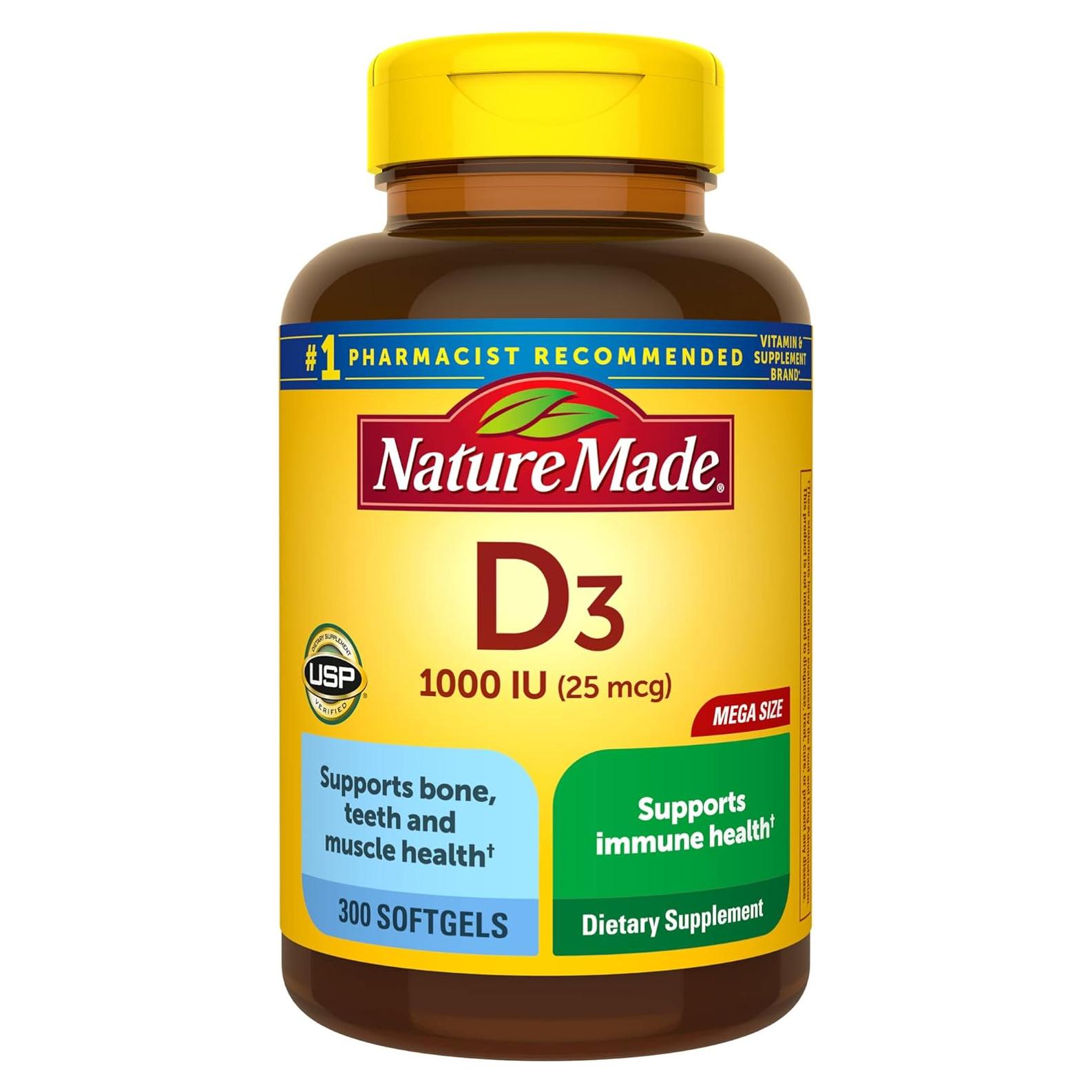 Nature Made Vitamina D3 1000 IU 300 Gelatinas Blandas 25 mcg