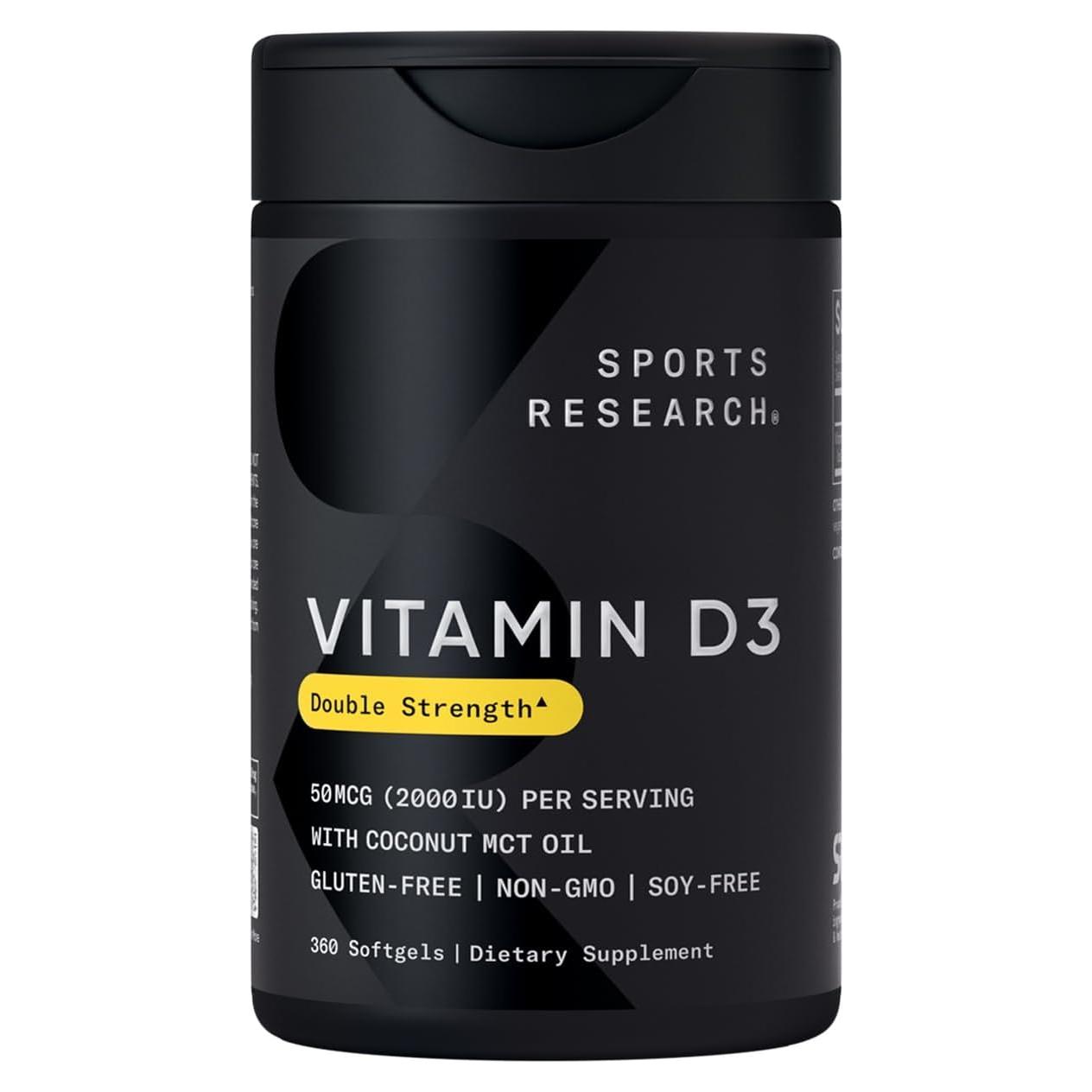 Suplemento de Vitamina D3 2000 IU Sports Research 360 Cápsulas