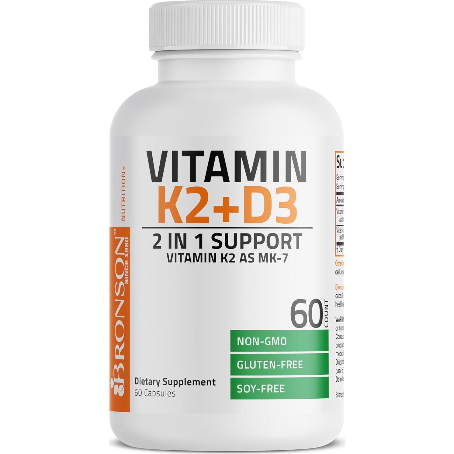 Suplemento Vitamina K2 D3 Bronson 60 Cápsulas 5000UI