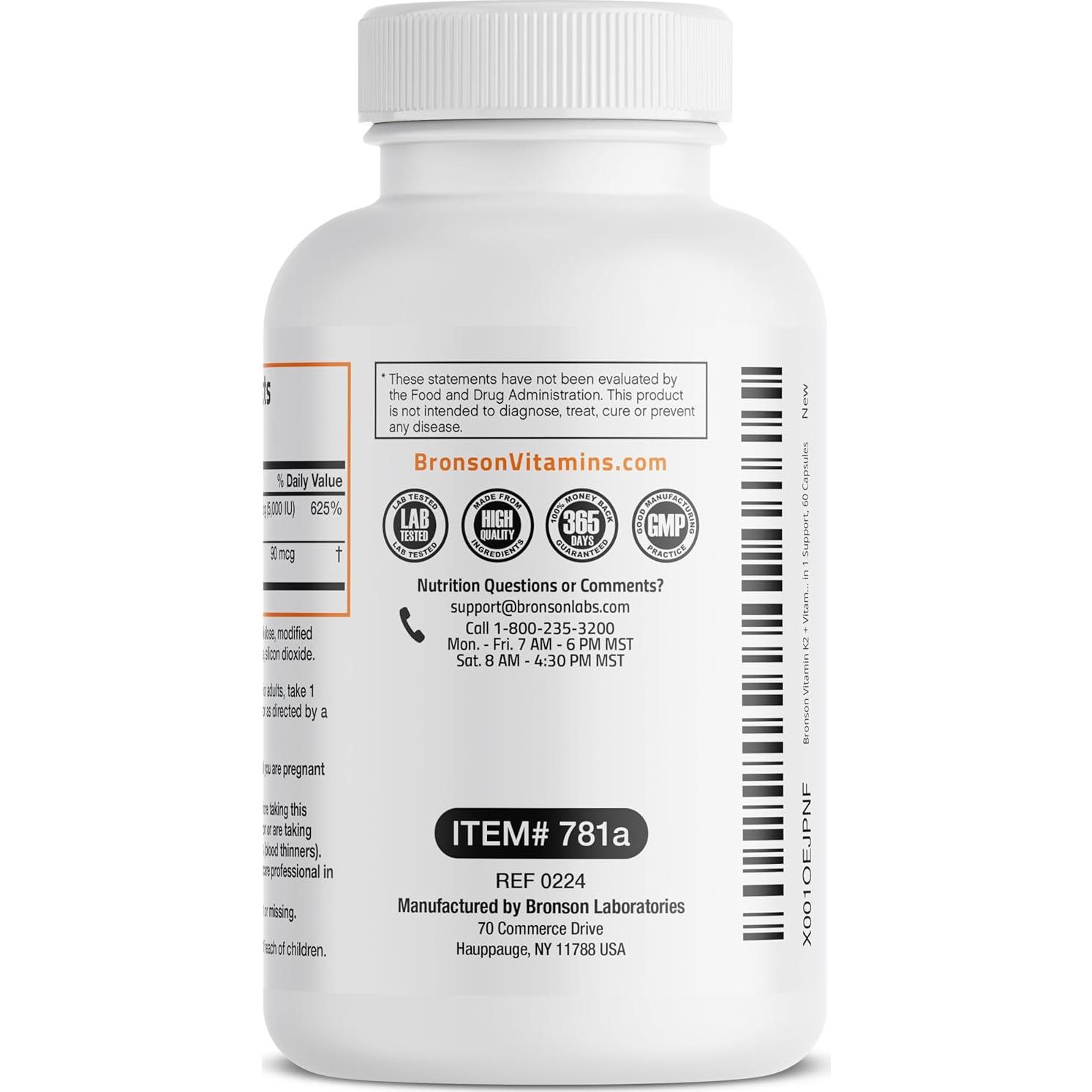 Suplemento Vitamina K2 D3 Bronson 60 Cápsulas 5000UI