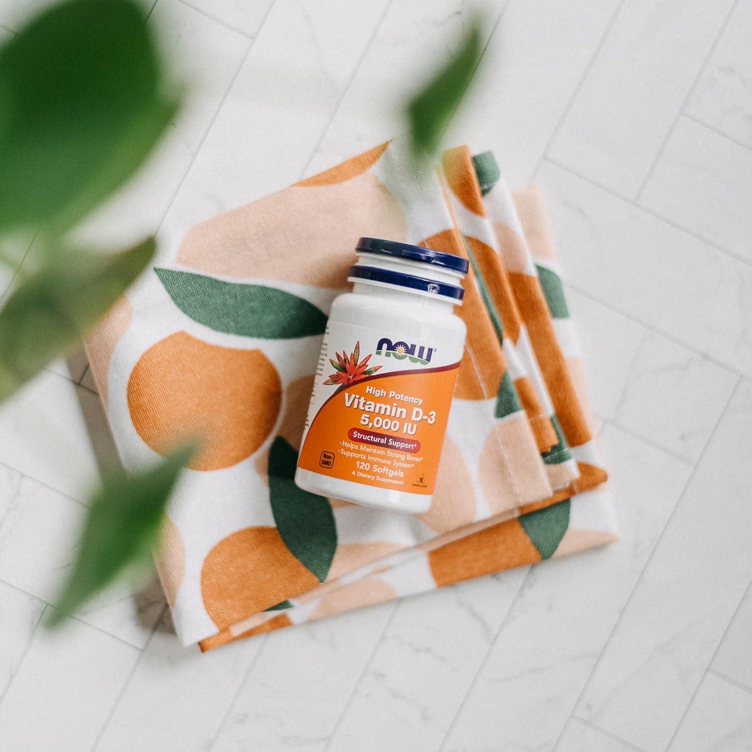 Vitamina D-3 5000 UI NOW Foods 120 Gelatinas Blandas Alta Potencia