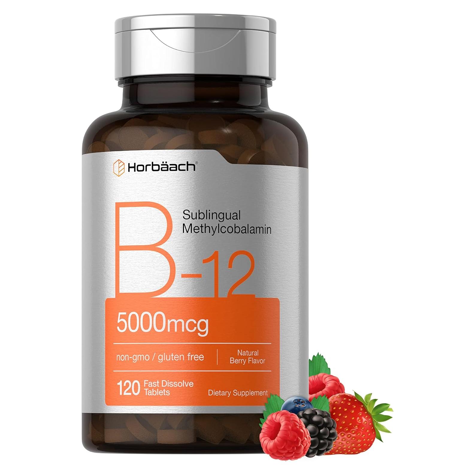 Suplemento de Vitamina B12 Horbaach 5000 mcg 120 Tabletas Sublinguales
