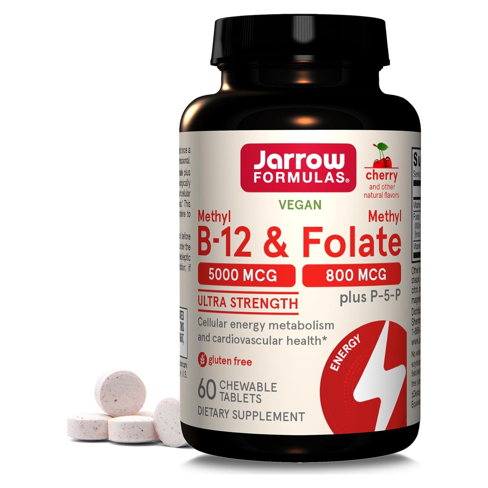 Suplemento Jarrow Formulas Methyl B-12 5000 mcg y Folato 800 mcg