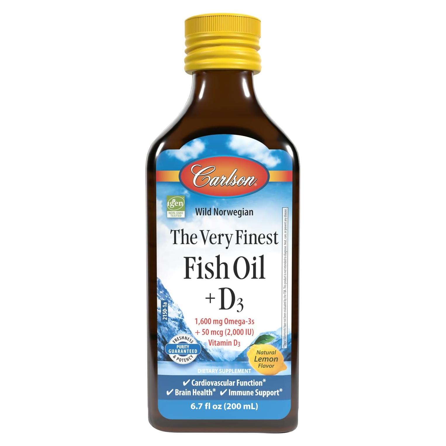 Aceite de Pescado Carlson + D3 200 mL - 1600 mg Omega-3s