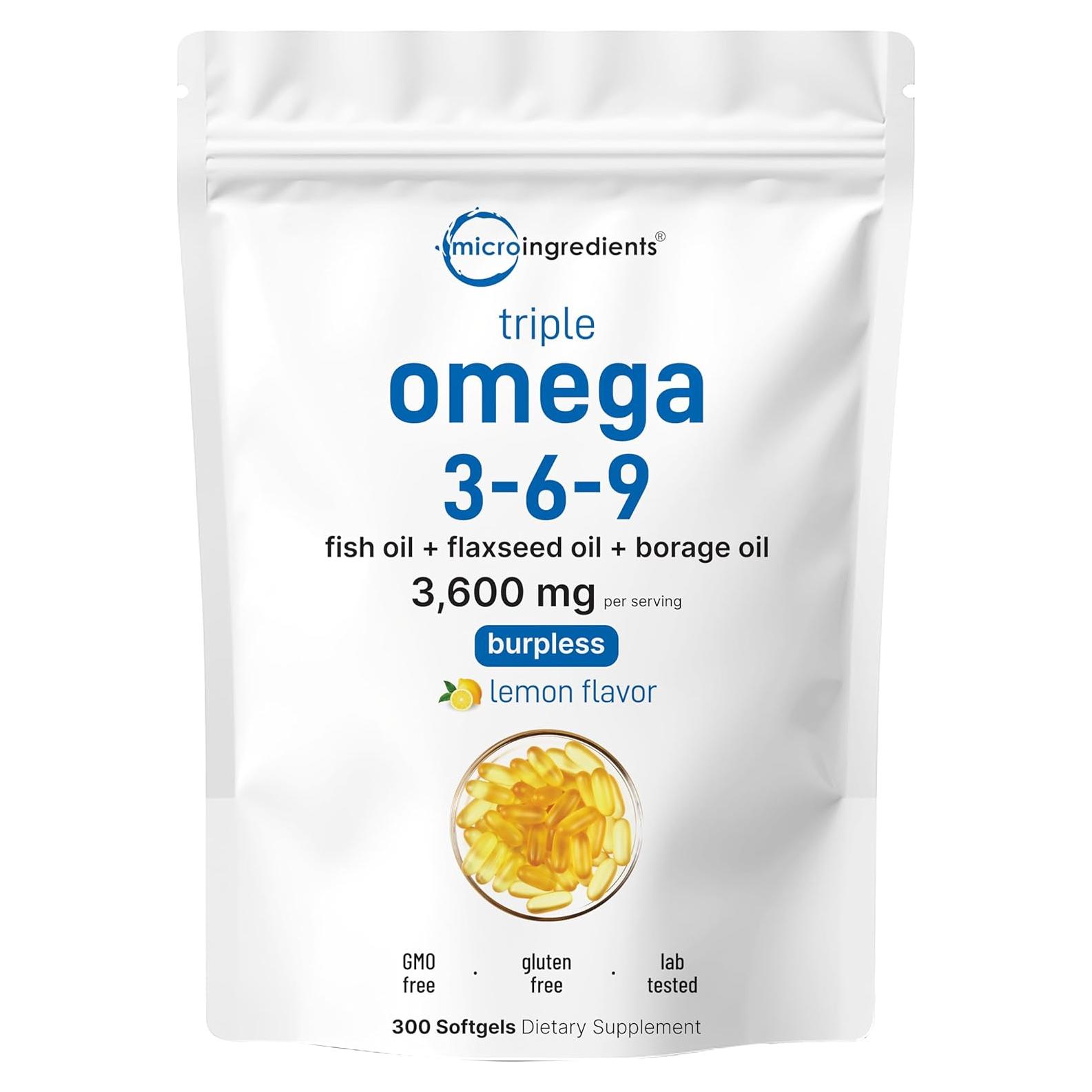 Omega 3-6-9 Micro Ingredients 3600mg 300 Gelatinas Blandas Limón