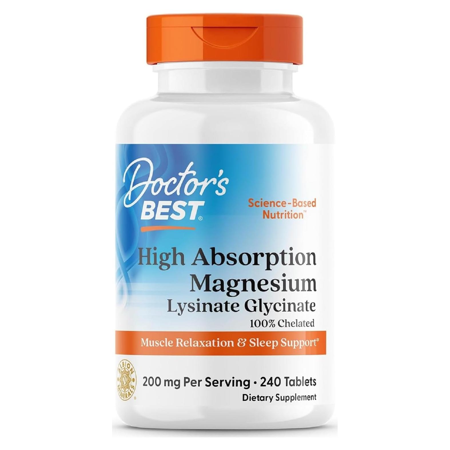 Magnesio Glicinato Lisina Doctor's Best 240 Tabletas 100 mg