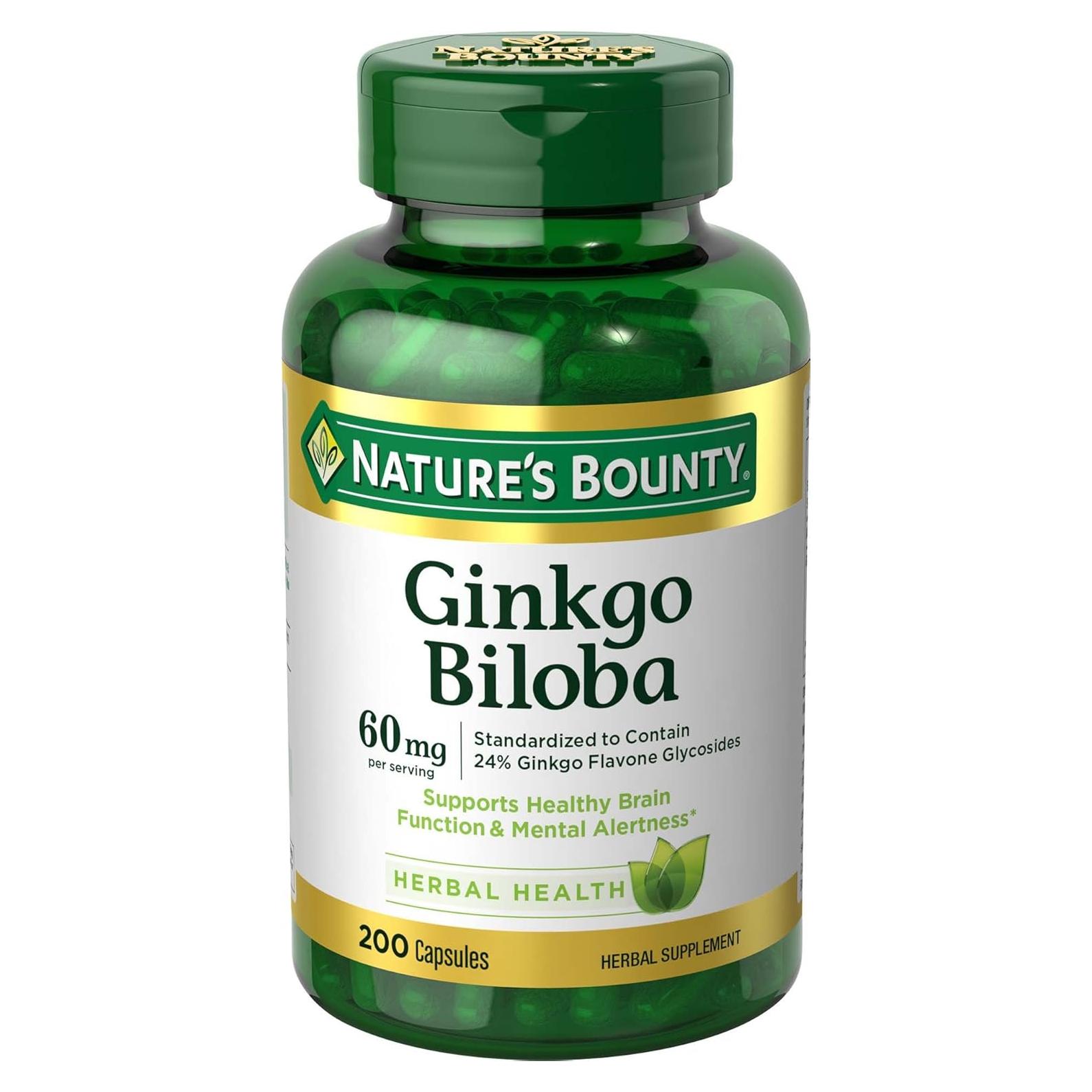 Nature's Bounty Ginkgo Biloba 60 mg 200 Cápsulas Suplemento