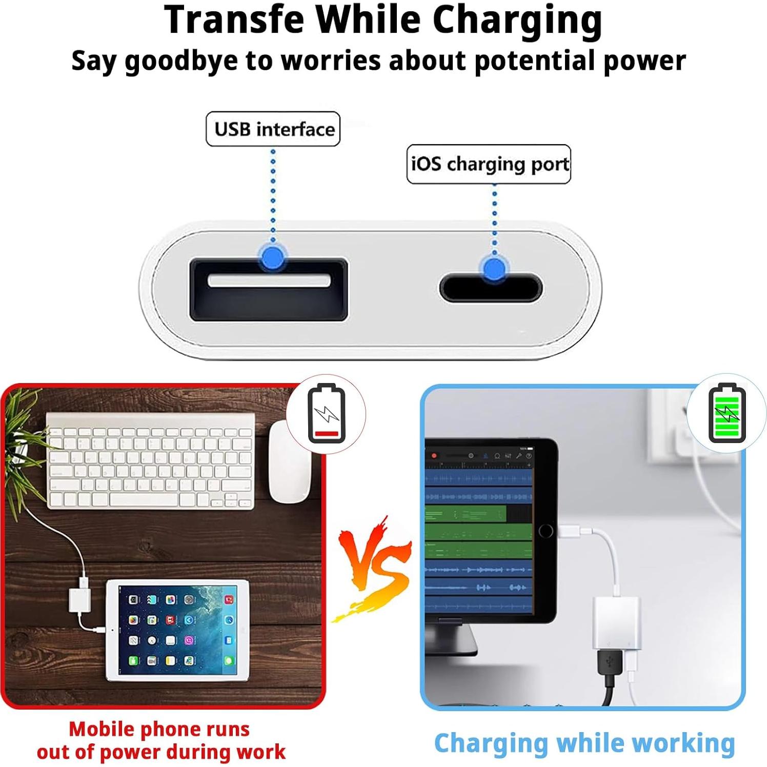 Adaptador de Cámara Lightning a USB Untvie con Carga