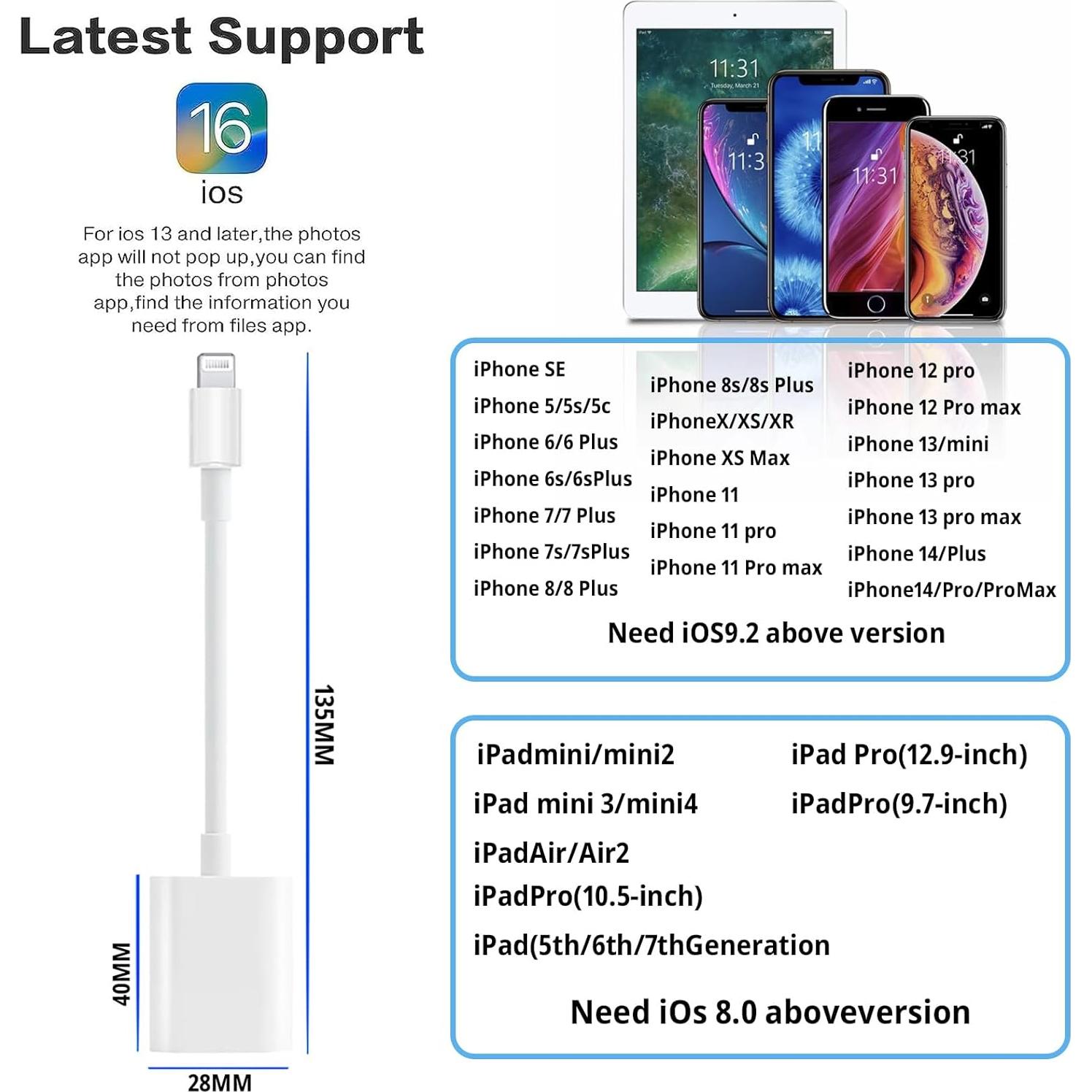 Adaptador de Cámara Lightning a USB Untvie con Carga