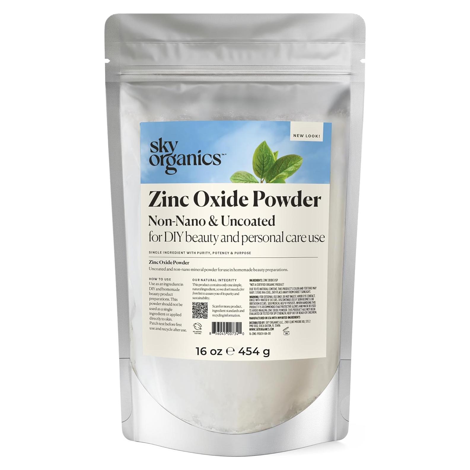 Polvo de Óxido de Zinc Sky Organics 453.6 g - Natural y Vegano