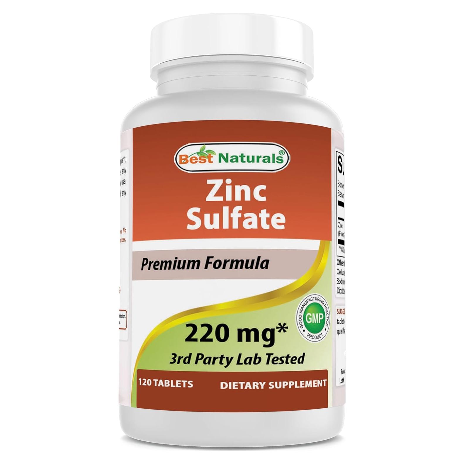 Sulfato de Zinc 220 mg Mejores Naturales 120 Tabletas Sin Gluten