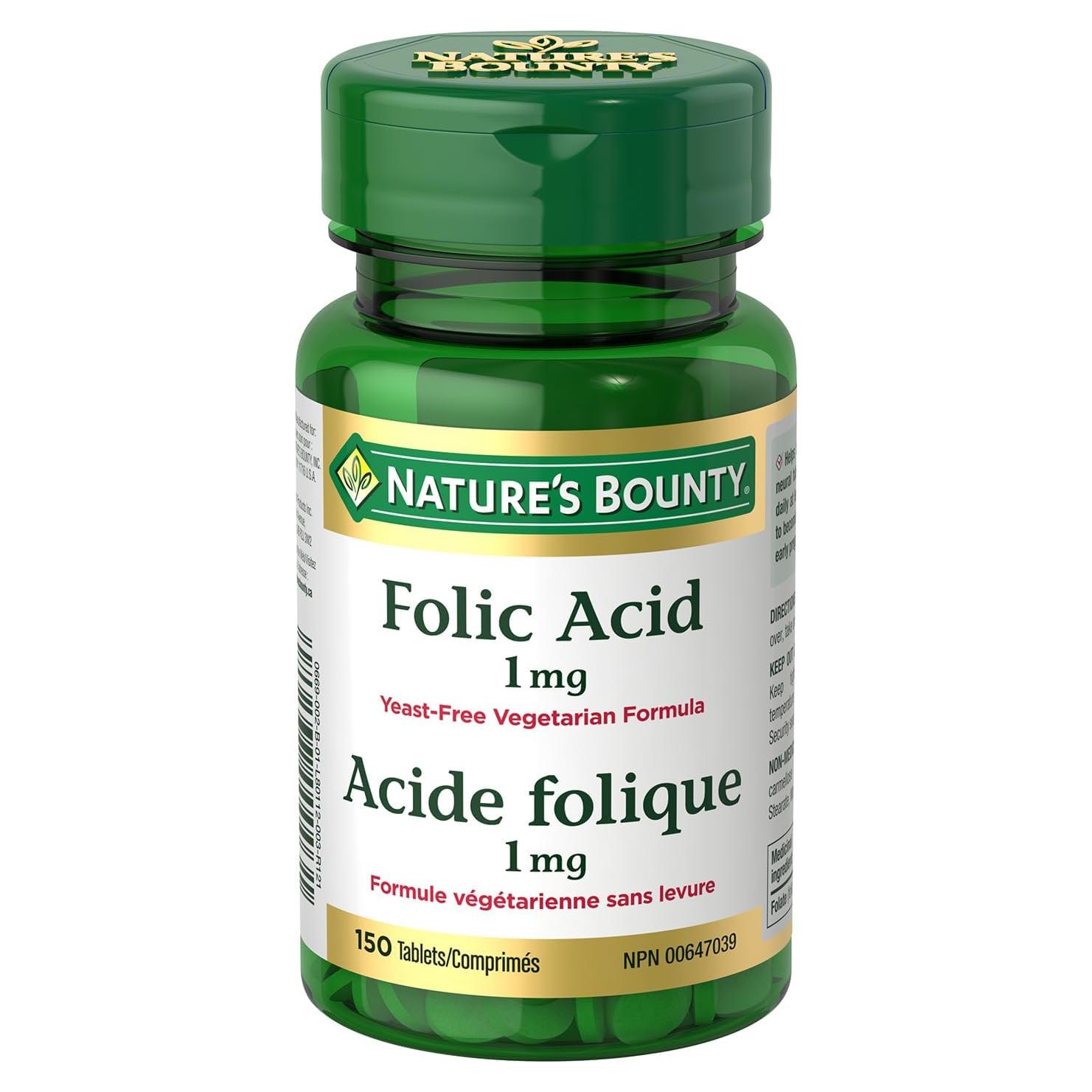Ácido Fólico Nature's Bounty 1 mg 150 Tabletas Vegetariano