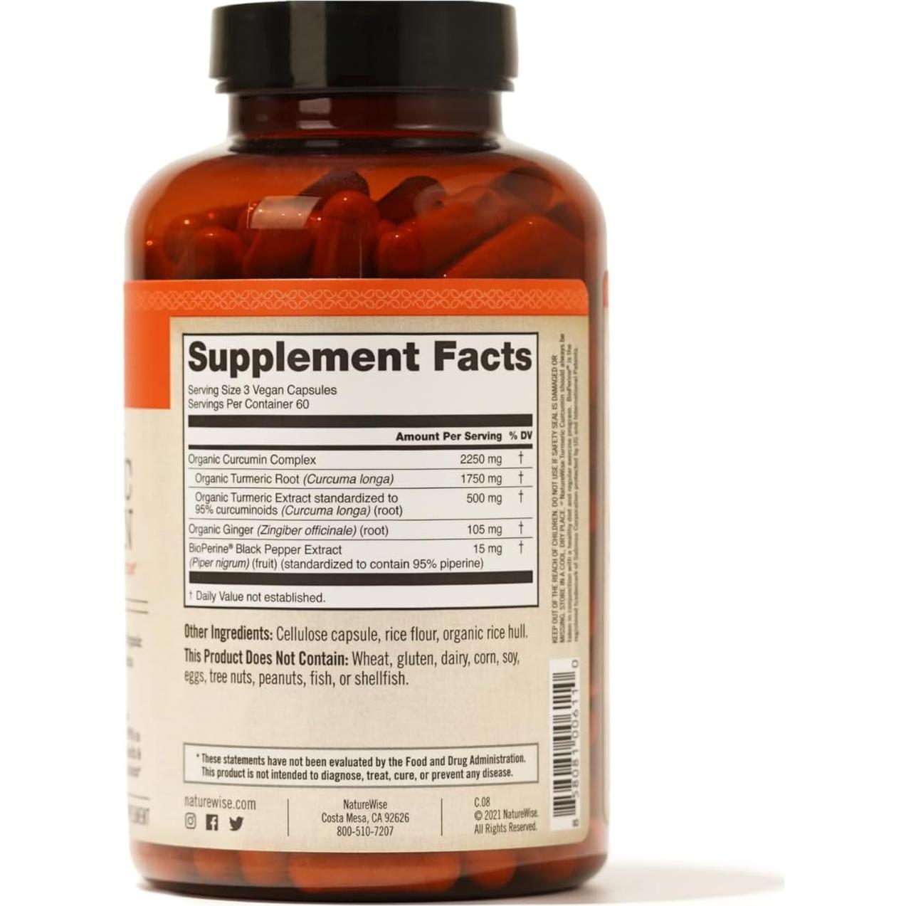 NatureWise Curcumina 2250mg con Bioperine - 180 Cápsulas Veganas