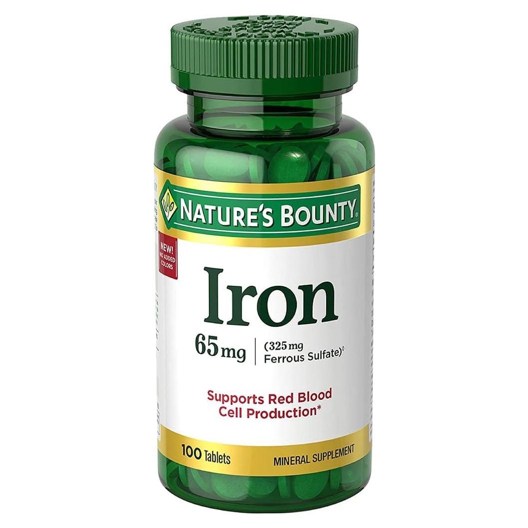 Suplemento de Hierro 65mg Sulfato Ferroso Nature's Bounty 100 Tabletas