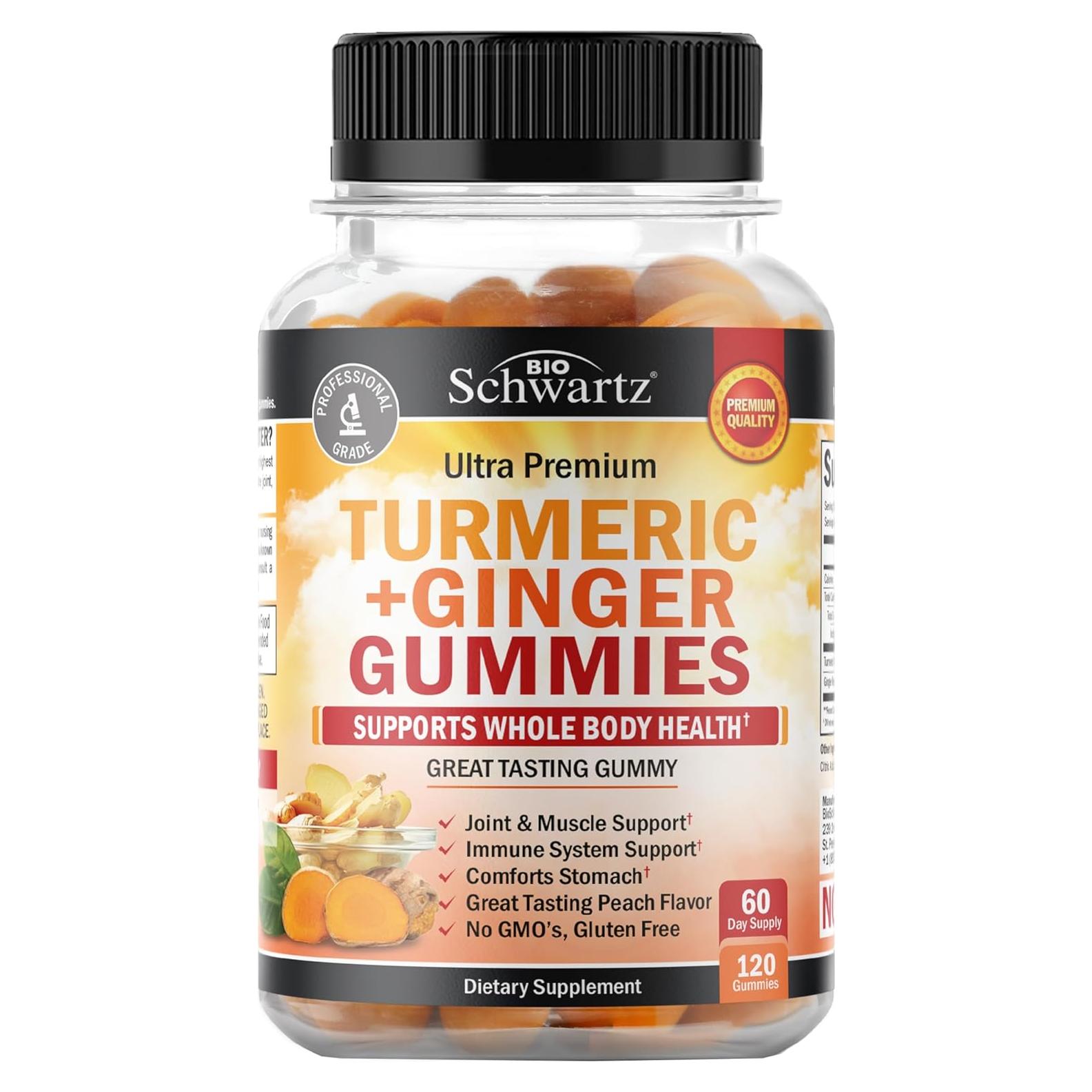 Gomitas de Cúrcuma y Jengibre BioSchwartz 120 Unidades Sabor Durazno