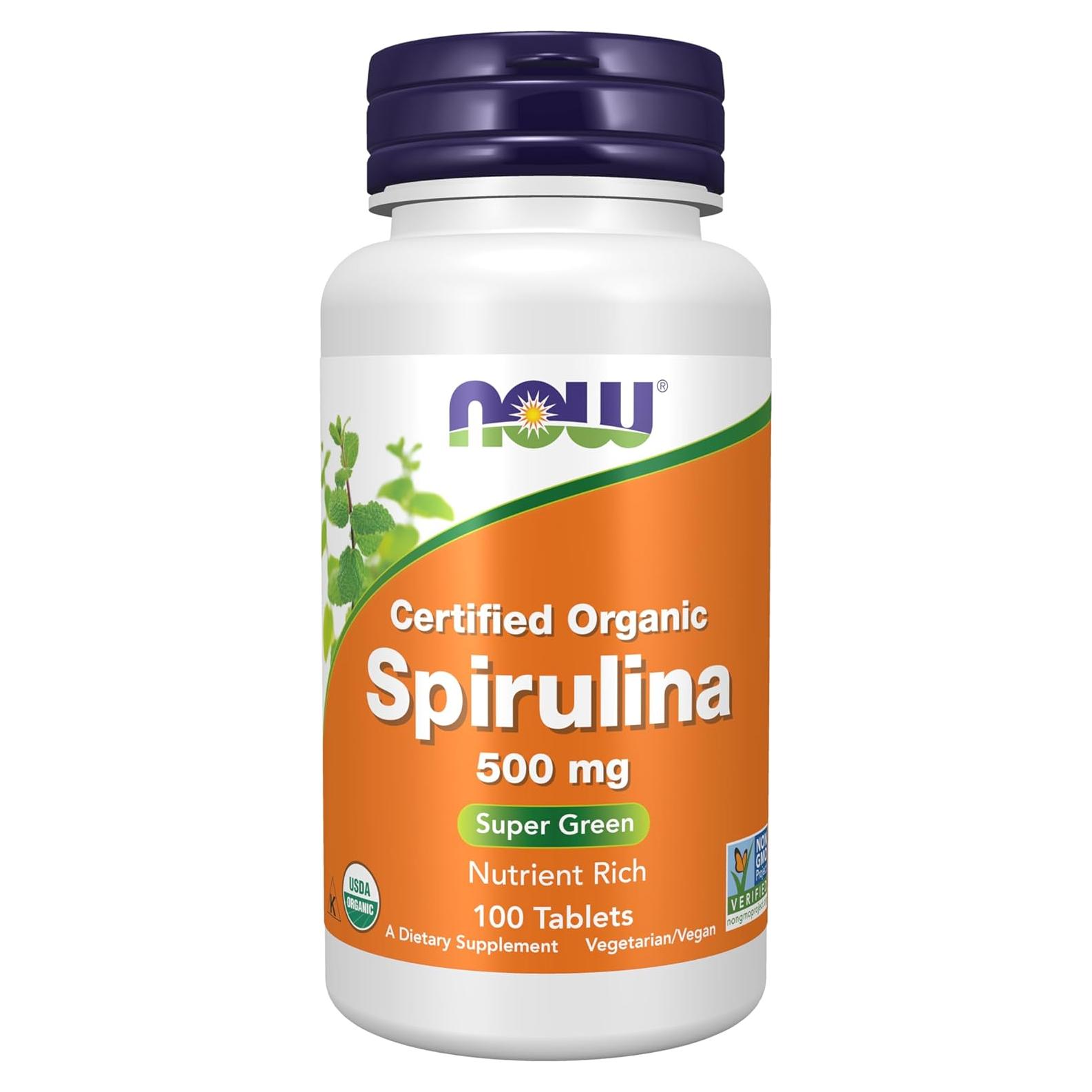 NOW Espirulina Orgánica 500 mg - 100 Tabletas Nutritivas