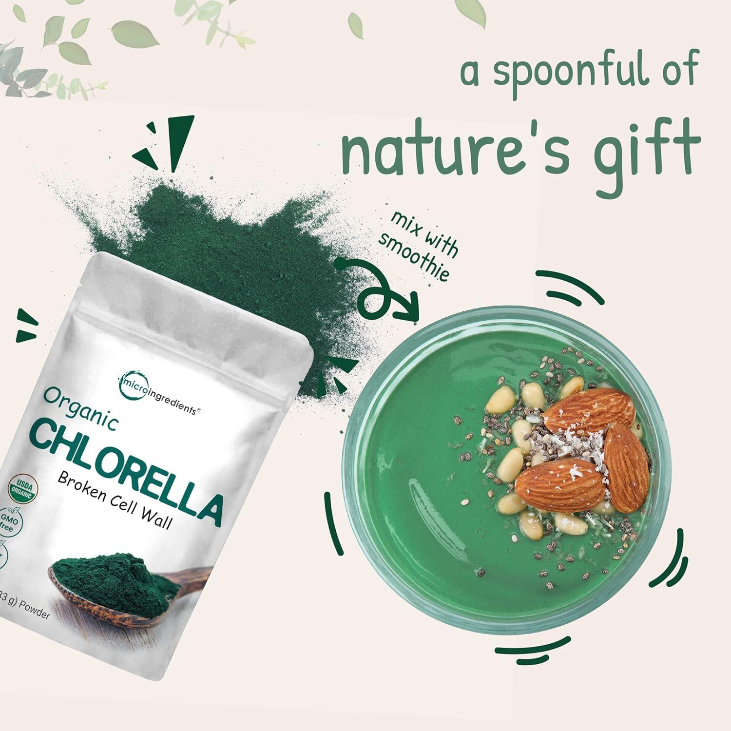 Polvo de Chlorella Orgánica Micro Ingredients 283.5g Crudo Vegano