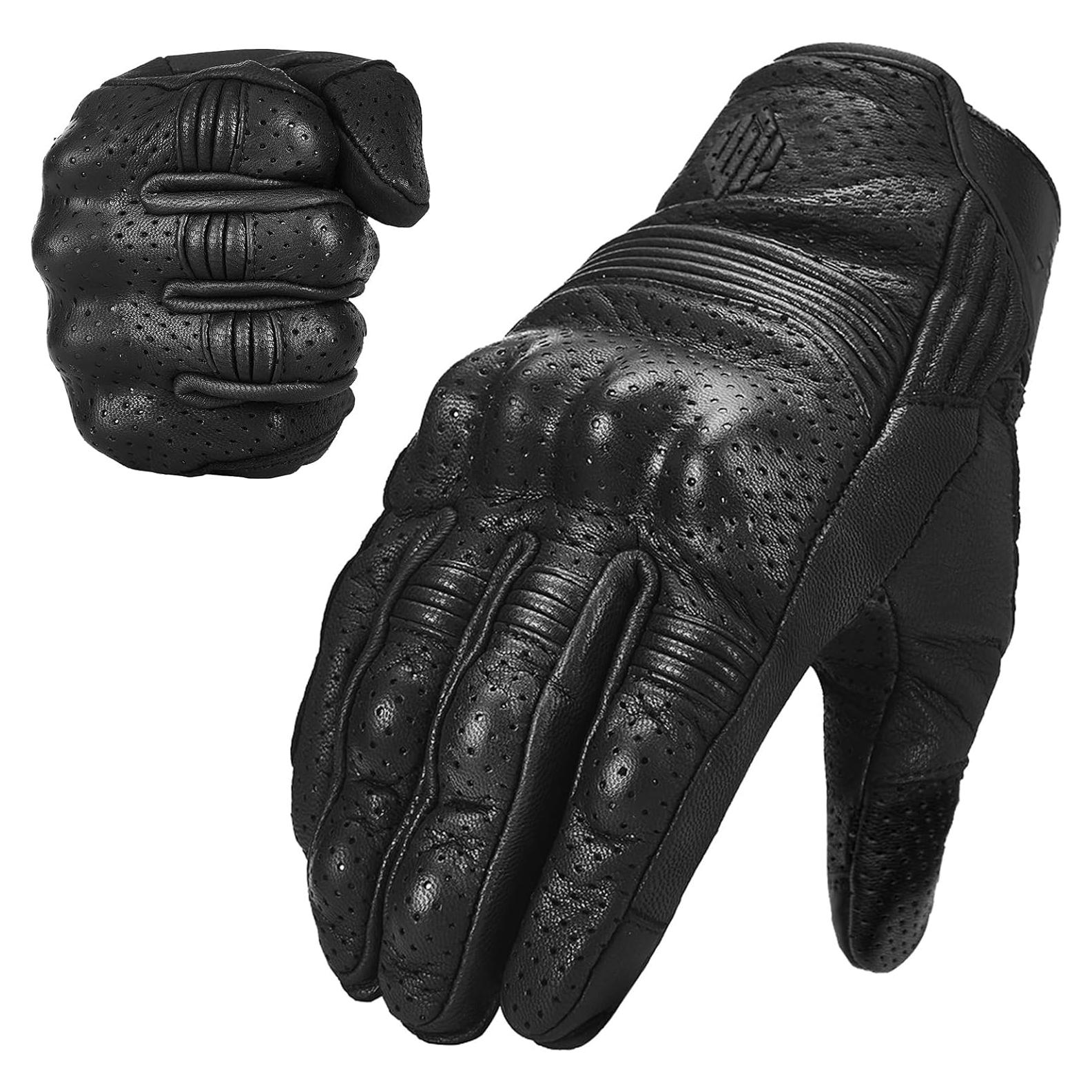 Guantes de Motocicleta ILM DN01 de Cuero de Cabra Negro S