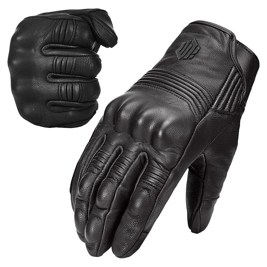Guantes de Motocicleta ILM DN01 Cuero Táctil XL Negro