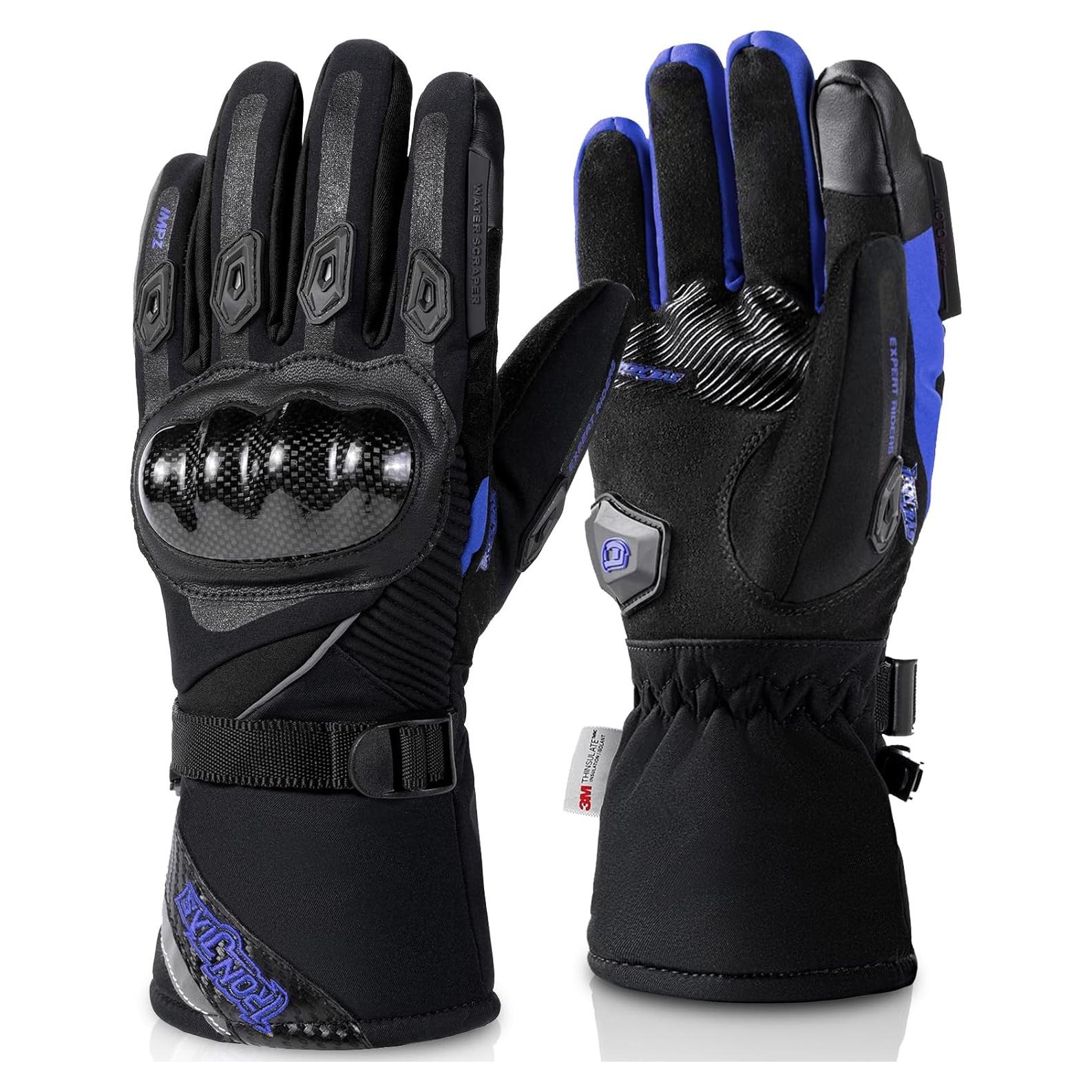 Guantes de Motocicleta BORLENI Impermeables Talla Grande Azul