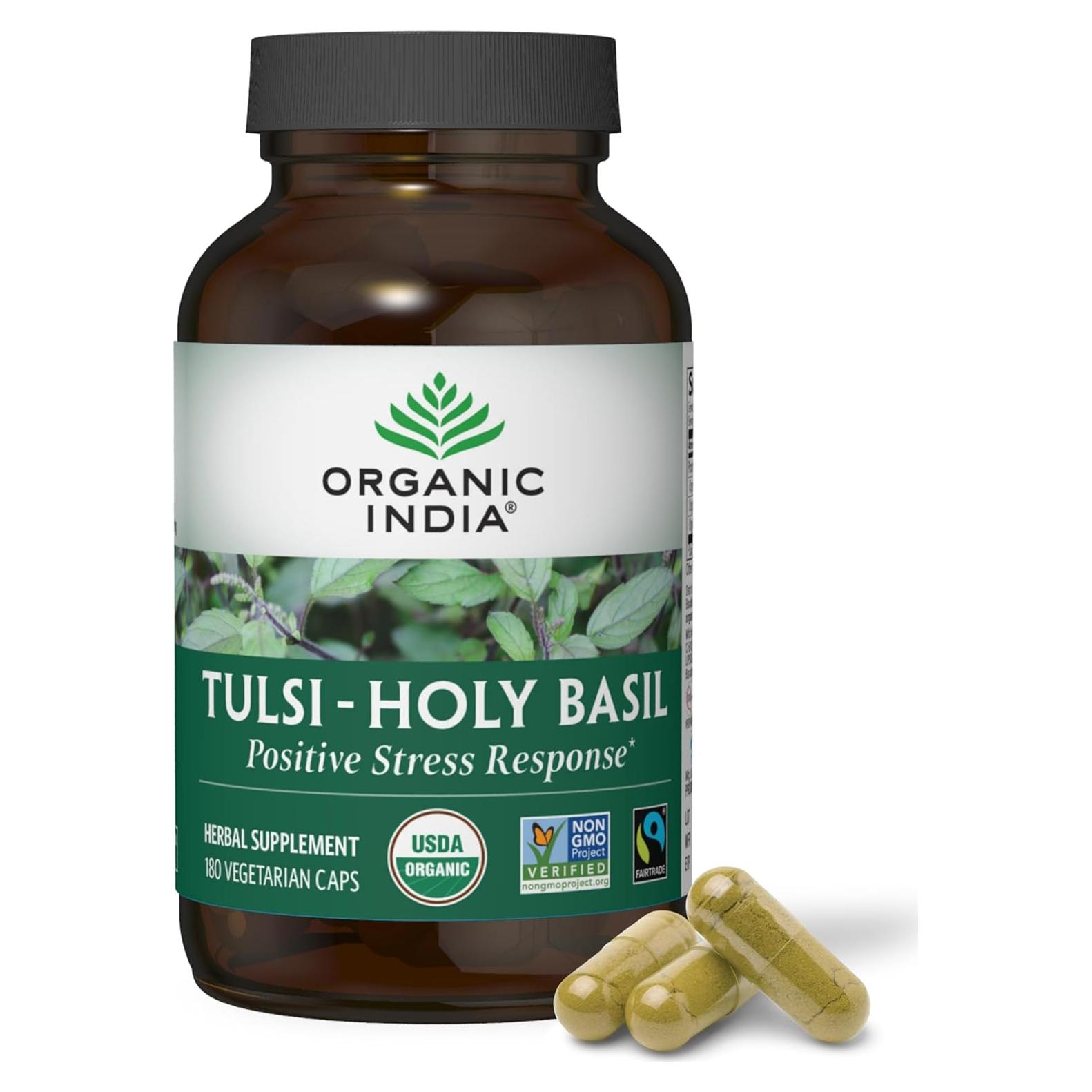 Cápsulas de Albahaca Sagrada Tulsi Organic India - 180 Unidades