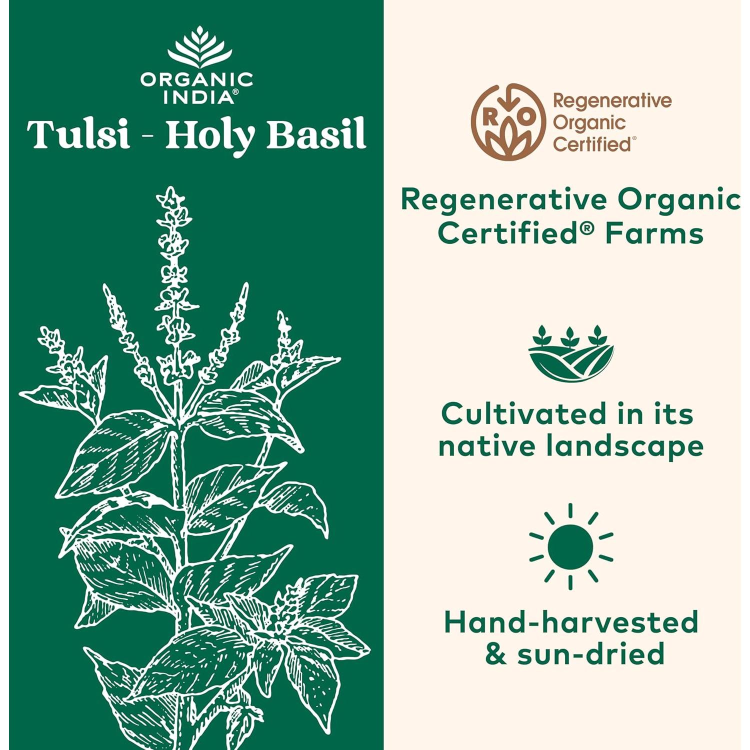Cápsulas de Albahaca Sagrada Tulsi Organic India - 180 Unidades