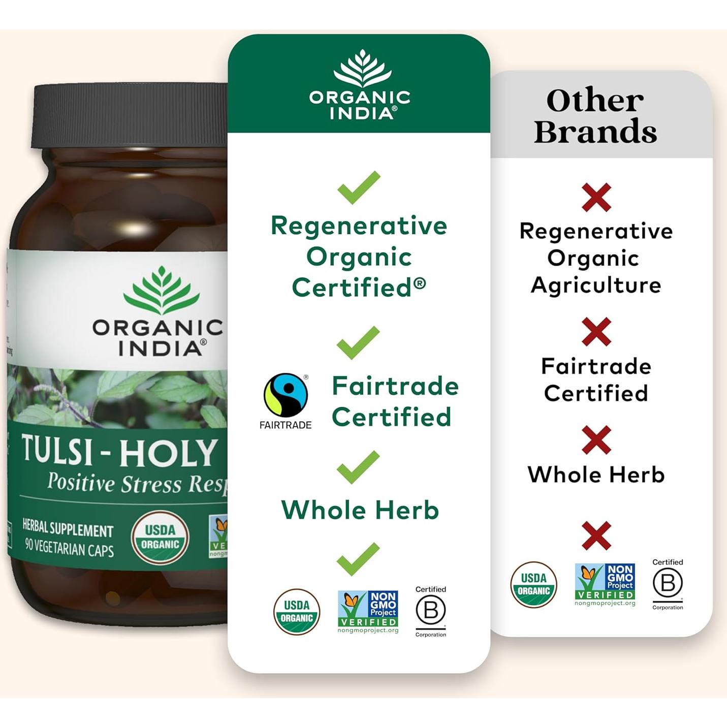 Cápsulas de Albahaca Sagrada Tulsi Organic India - 180 Unidades