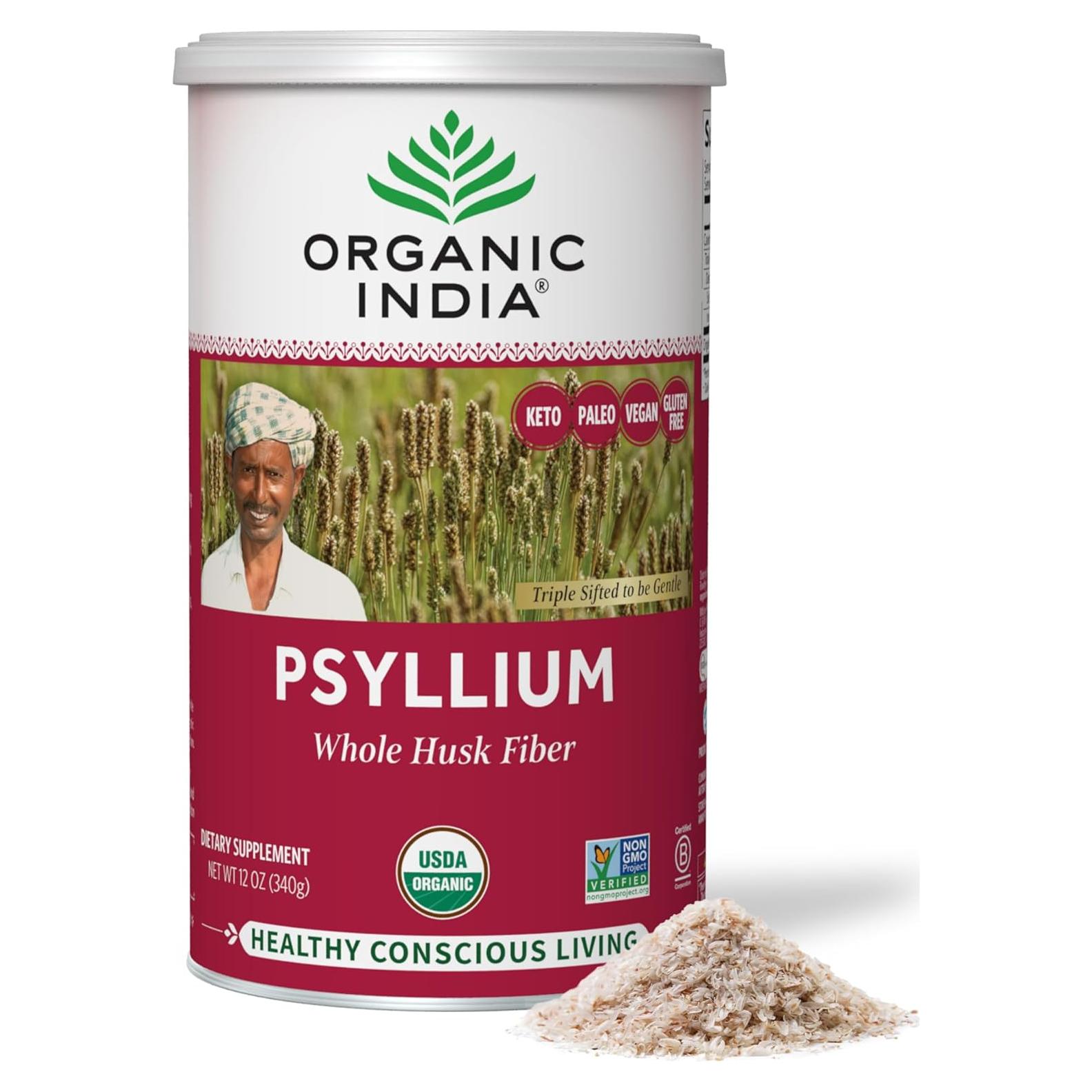 Polvo de Cáscara de Psyllium Orgánico Organic India 340 g
