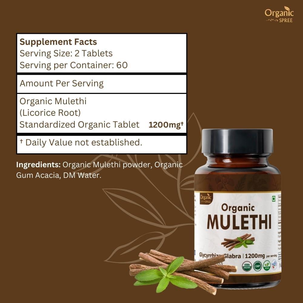 Tabletas de Mulethi Orgánico 120 Tab | Organic Spree | Salud Digestiva