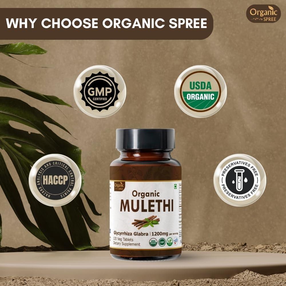 Tabletas de Mulethi Orgánico 120 Tab | Organic Spree | Salud Digestiva