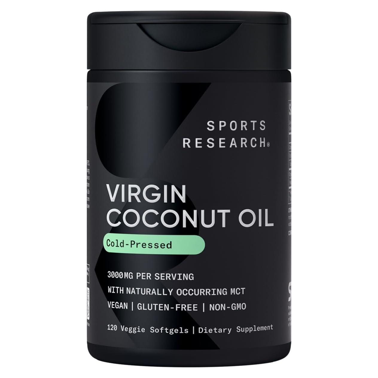 Cápsulas de Aceite de Coco Orgánico Extra Virgen Sports Research - 120 Geles Veganos