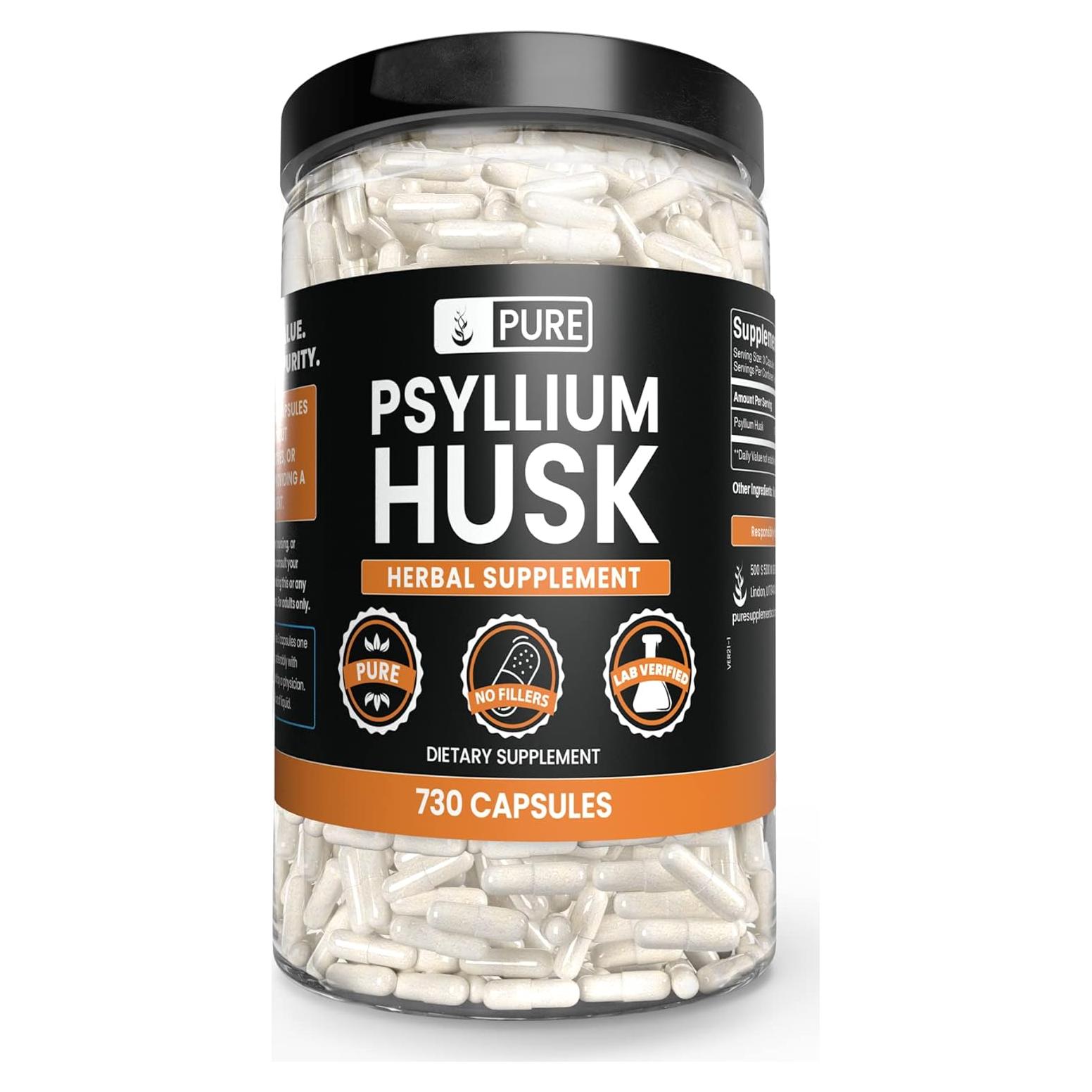Cápsulas de Cáscara de Psyllium 730 Unidades - Puro y Sin Rellenos