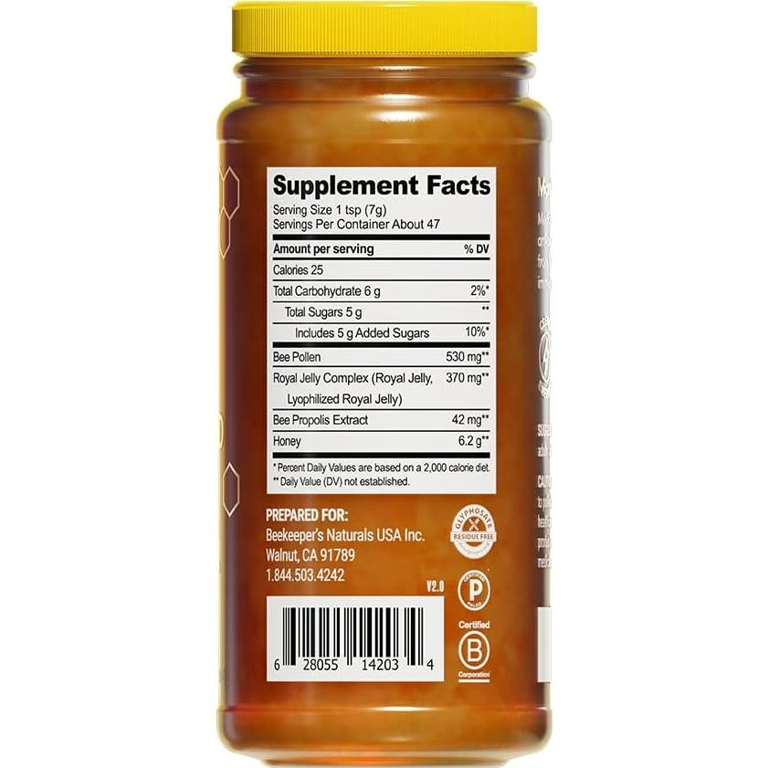 Miel Superfood Beekeeper's Naturals 329g - Jalea Real, Polen, Propóleos