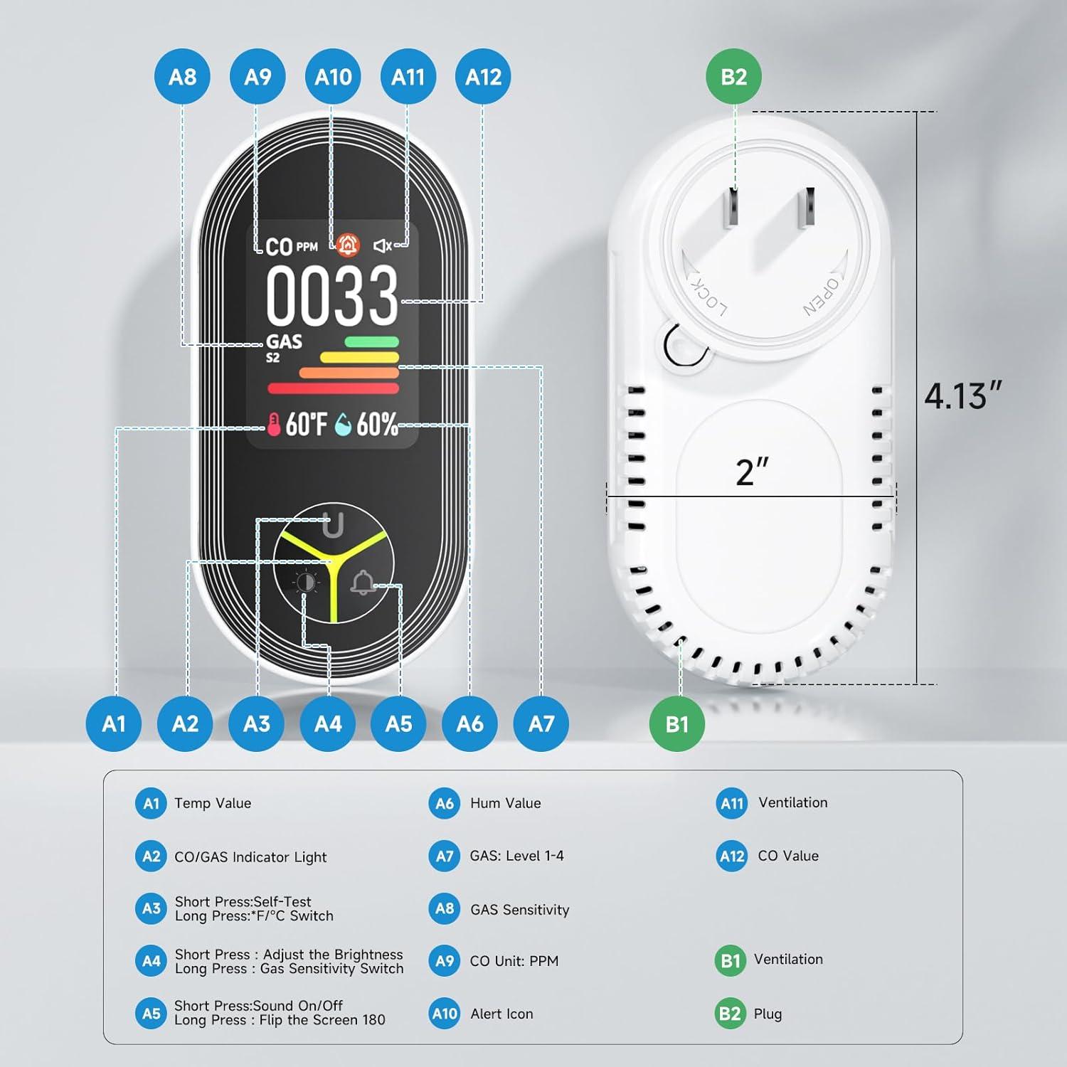 Detector de Monóxido de Carbono Seektain PTH-24E 4 en 1