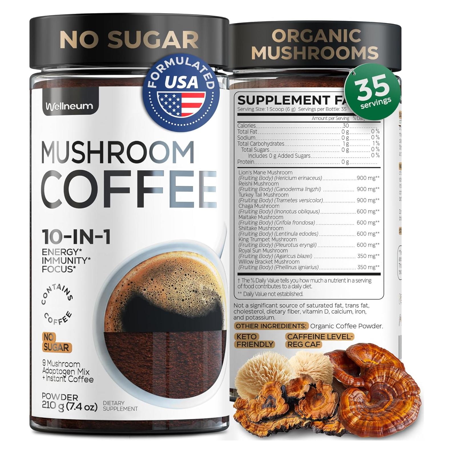 Café de Hongo Orgánico Wellneum 210g - Adaptógeno 10 en 1