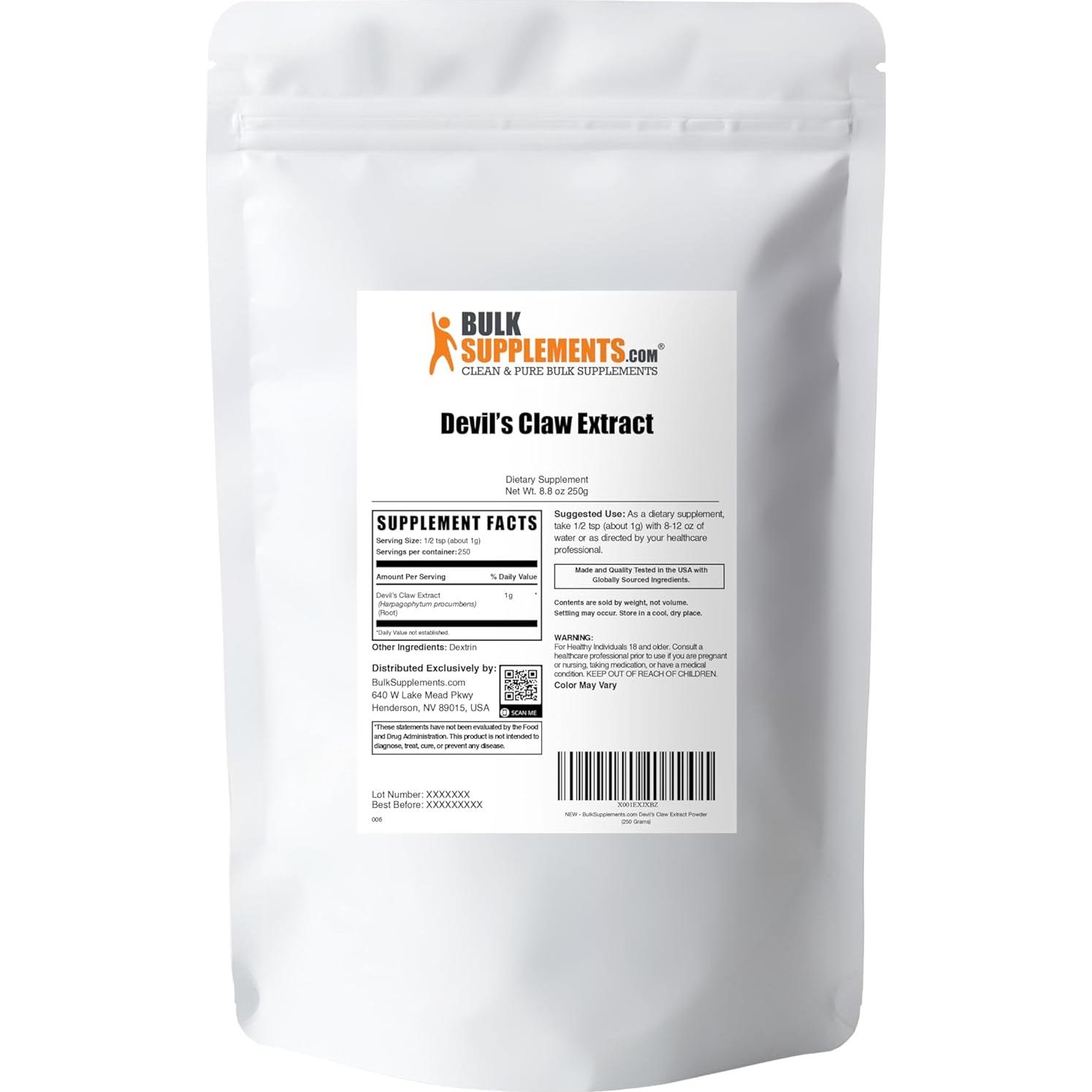 Polvo de Extracto de Garra del Diablo BulkSupplements 250g Vegano
