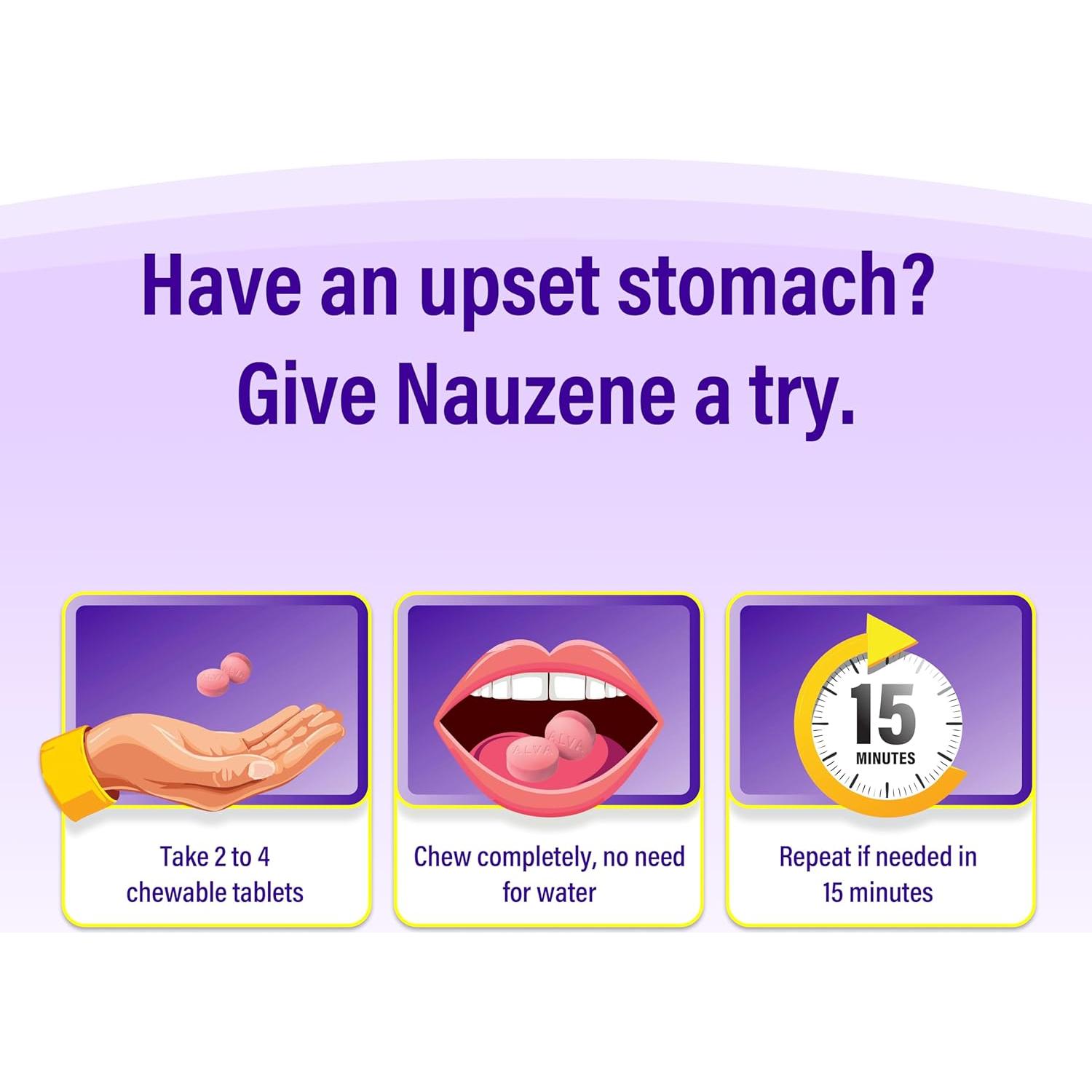 Tabletas Masticables Nauzene 42 ct - Alivio Rápido Malestar Estomacal