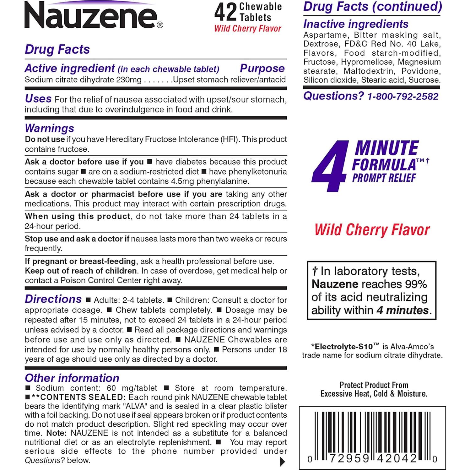 Tabletas Masticables Nauzene 42 ct - Alivio Rápido Malestar Estomacal