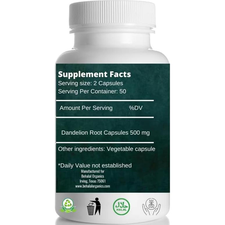 Cápsulas de Raíz de Diente de León Behalal 500mg Liberación Rápida