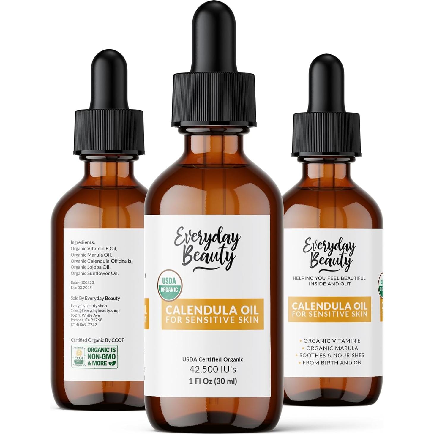 Aceite de Caléndula Orgánico 29.57 ml Belleza Cotidiana Piel Sensible