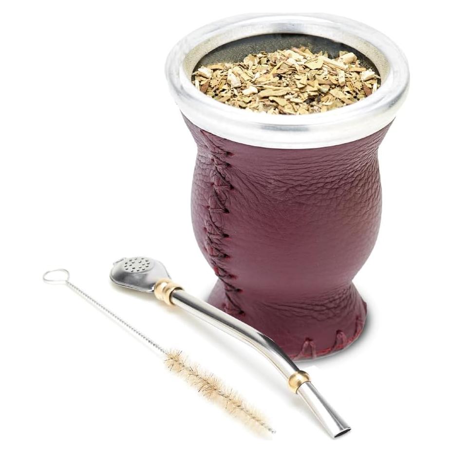 Conjunto de Gourd de Yerba Mate BALIBETOV de Vidrio y Cuero