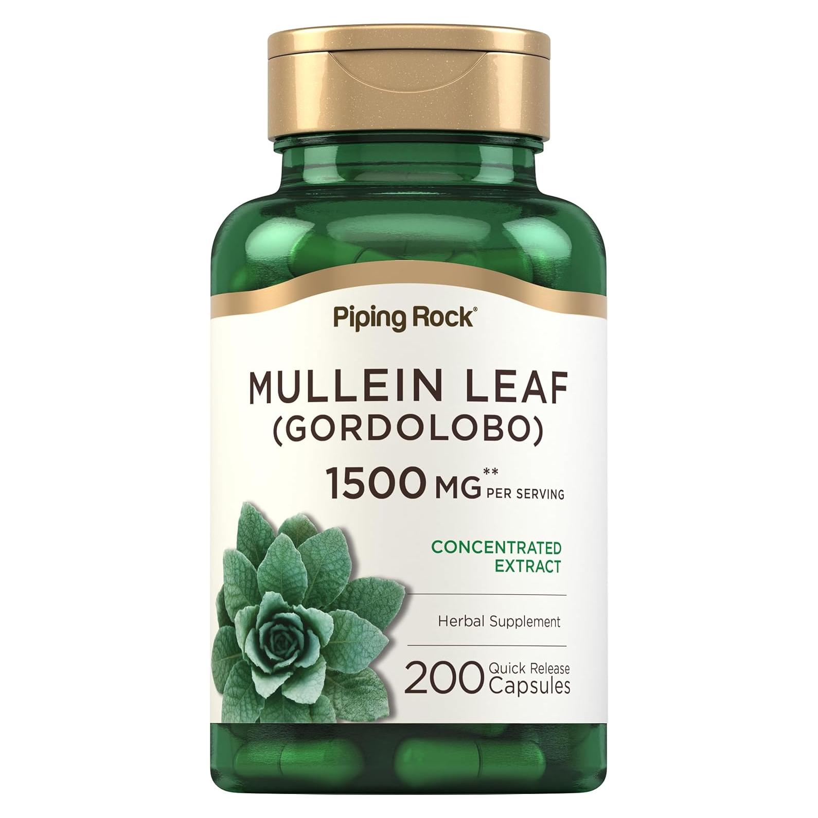 Cápsulas de Hoja de Mullein Piping Rock 1500mg 200 Píldoras