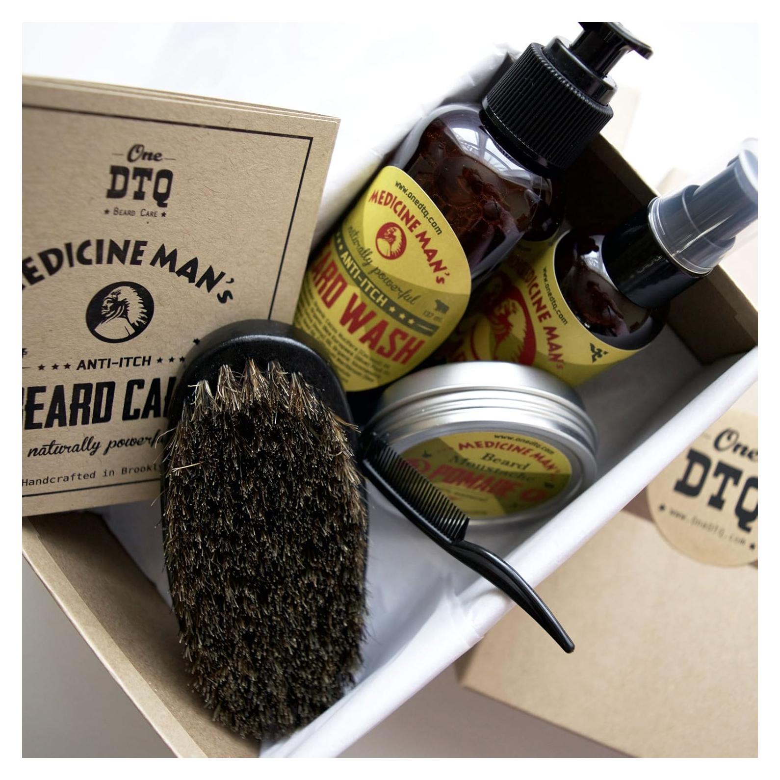 Kit Antipicazón para Barba Medicine Man - Jabón, Aceite, Balsamo, Cepillo