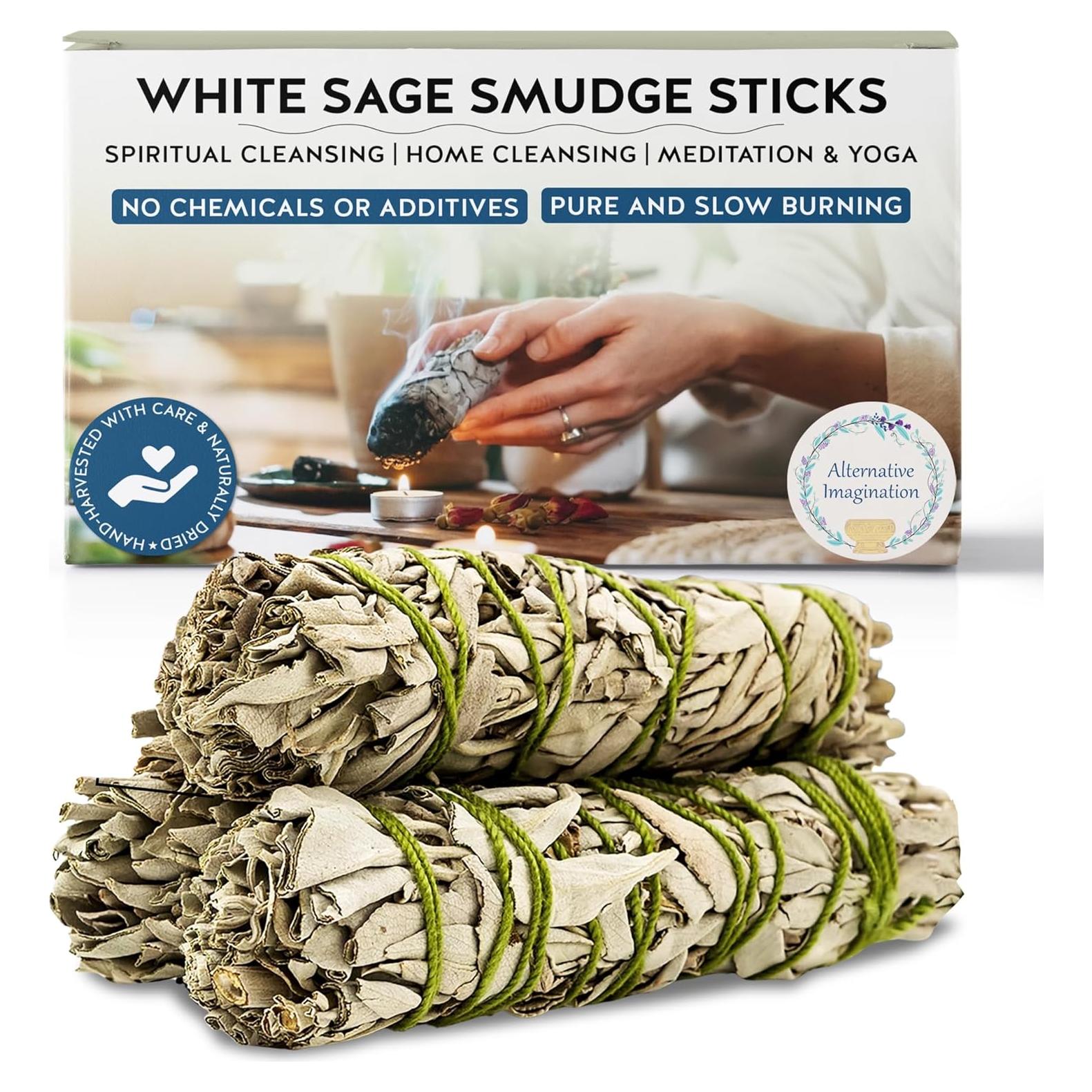 Palos de Salvia Blanca Imaginación Alternativa - Kit de 3, 10.16 cm